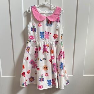 Lola and the boys Colorful Kids Dress with Pink Collar